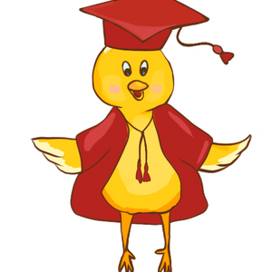 little duck with red cap and gown