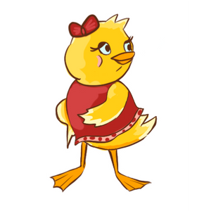 little feminine duck with a red bow on her head