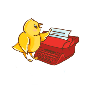 little duck at a red typewriter